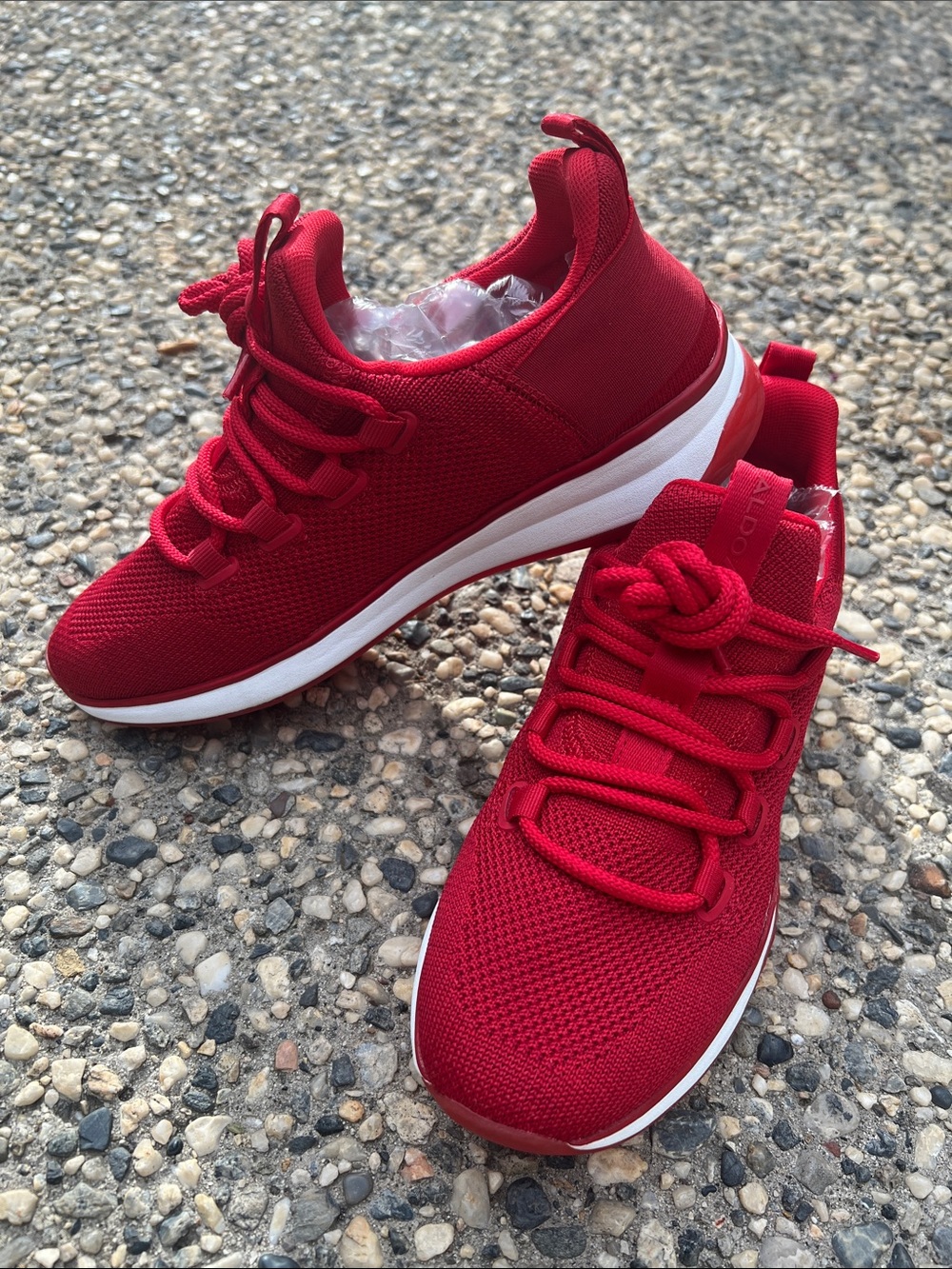 Aldo Women's Red Knit Lace-Up Lightweight Sneakers